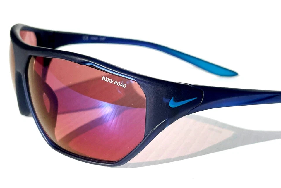 NIKE AERO DRIFT E Midnight Navy Frame Blue Mirror Road Lens Sunglass DQ0999 410