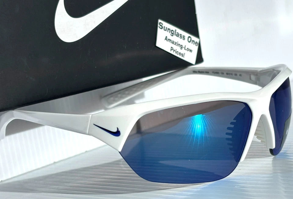 Nike SKYLON ACE Shiny White Frame UV PROTECTIVE Blue Mirror Lens Sunglass FQ4683 104
