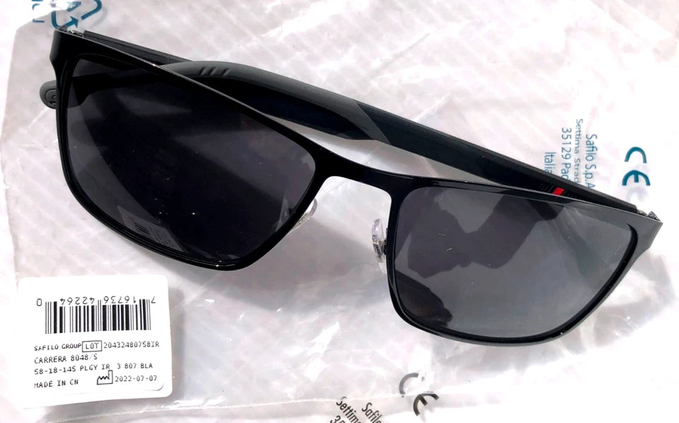 CARRERA Shiny Black Metal Frame Grey Lens Sunglass 8048/S 807IR