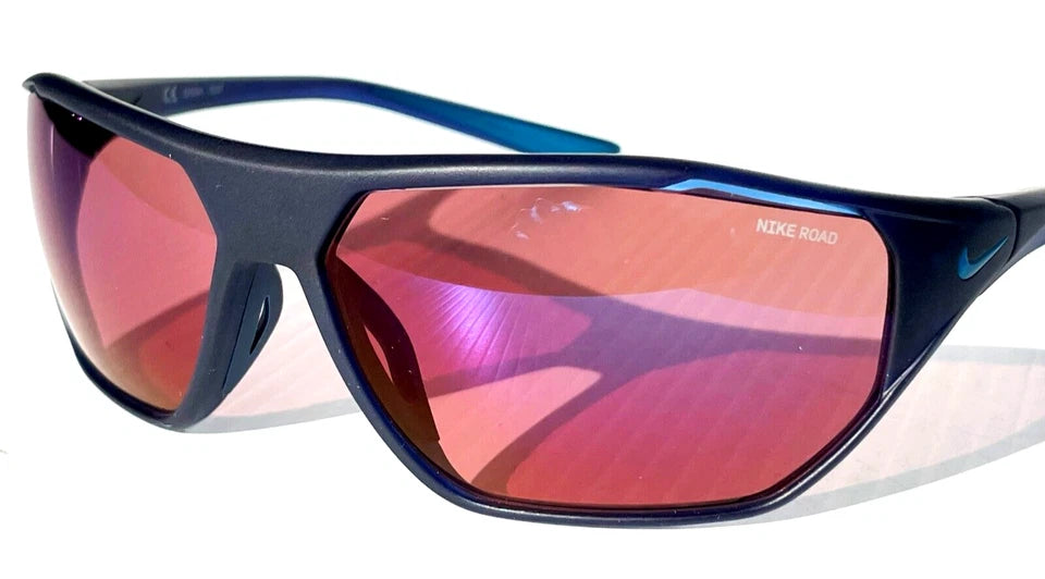 NIKE AERO DRIFT E Midnight Navy Frame Blue Mirror Road Lens Sunglass DQ0999 410