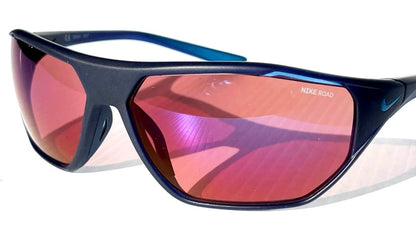 NIKE AERO DRIFT E Midnight Navy Frame Blue Mirror Road Lens Sunglass DQ0999 410