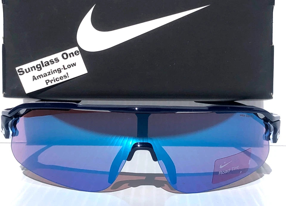 NIKE FLYFREE SHIELD TEAM Midnight Navy Frame Blue Mirror Road Lens Sunglass IF1007X 410