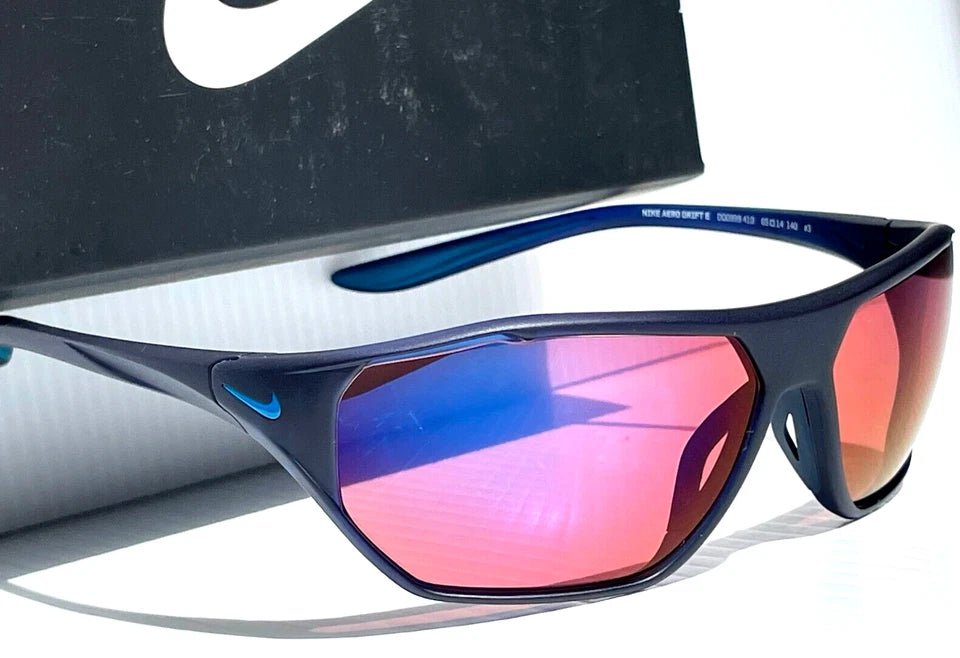 NIKE AERO DRIFT E Midnight Navy Frame Blue Mirror Road Lens Sunglass DQ0999 410