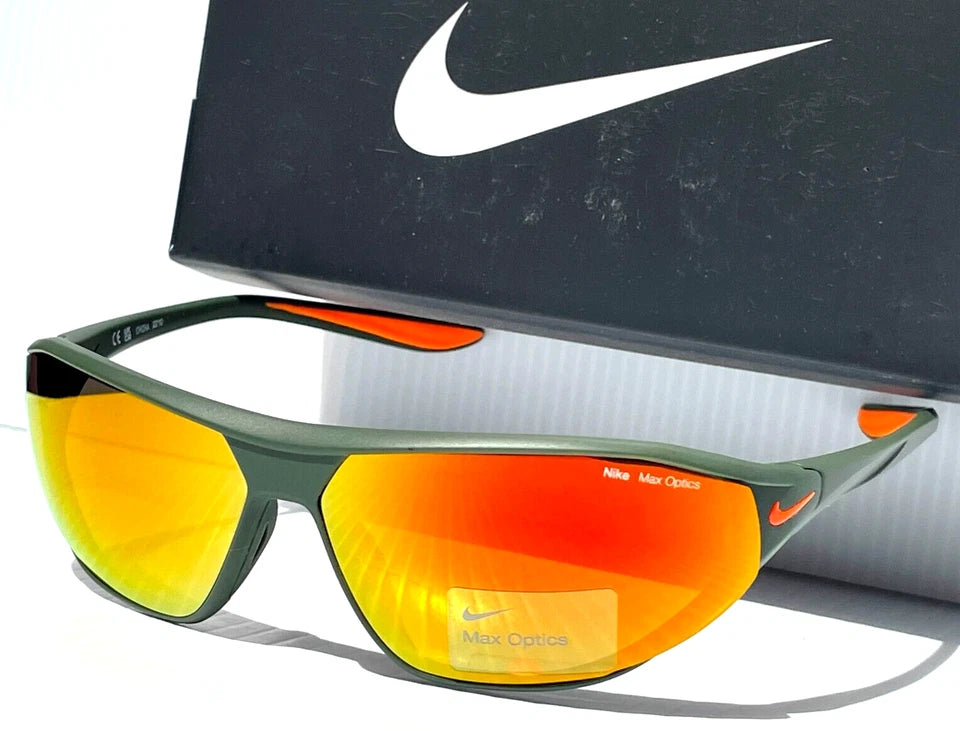 Nike AERO SWIFT Cargo Khaki Frame MAX Optics Orange Mirror Lens Sunglass DQ0993 325