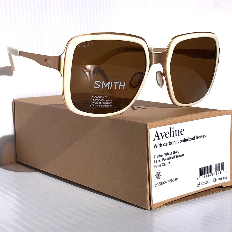 Smith Optics AVELINE White Gold ChromaPop POLARIZED Brown Lens Sunglass