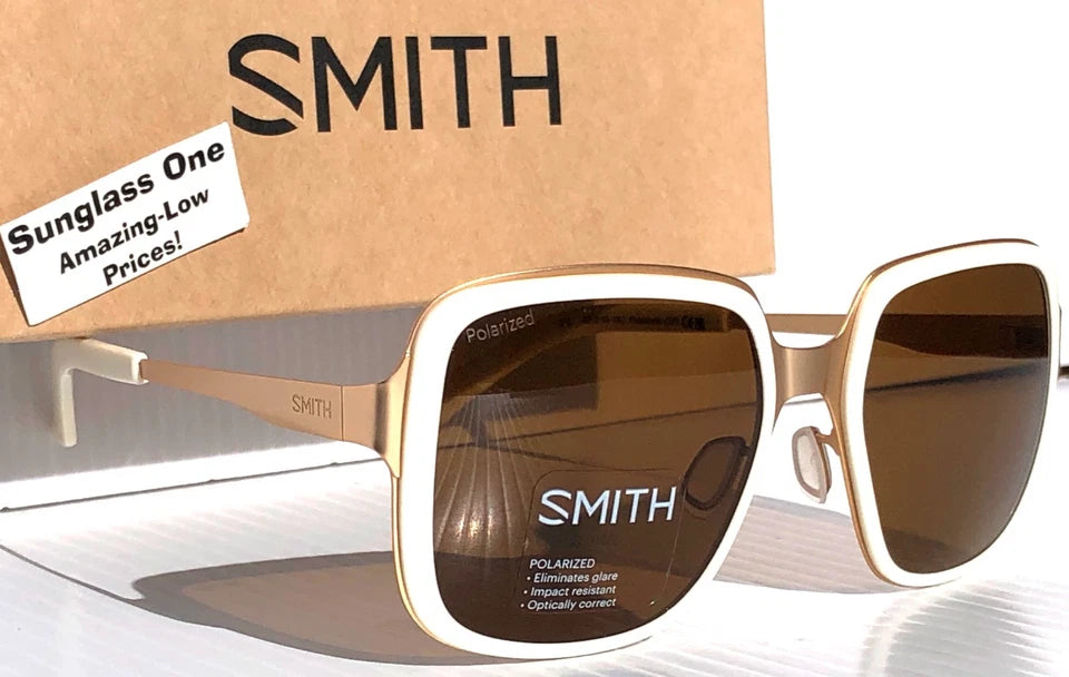 Smith Optics AVELINE White Gold ChromaPop POLARIZED Brown Lens Sunglass