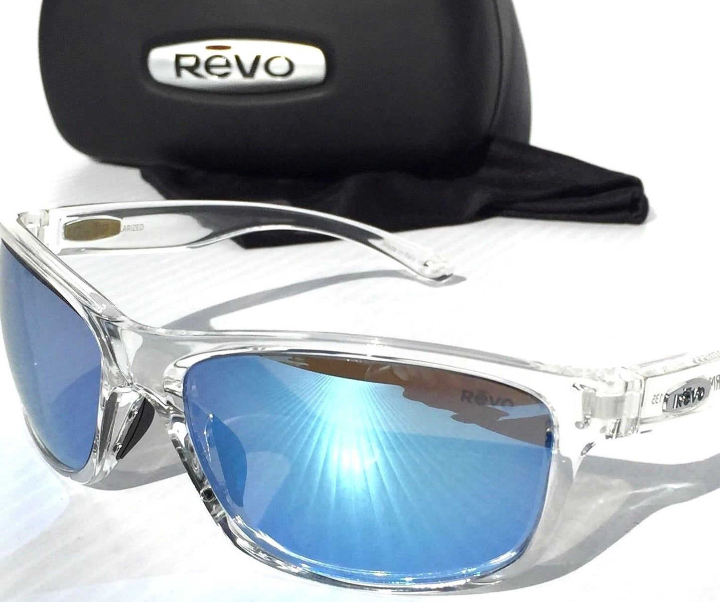 REVO HARNESS in Clear Frame POLARIZED Blue Lens Sunglass RE 4071 09 BL