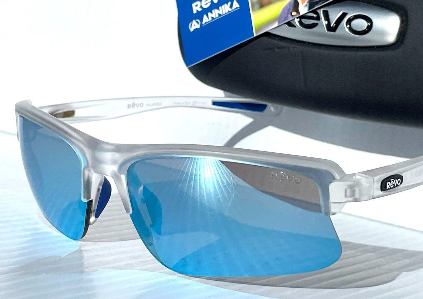 REVO ANNIKA 2 Matte Crystal POLARIZED Blue Water Lens Sunglass RE 1203 09 BL