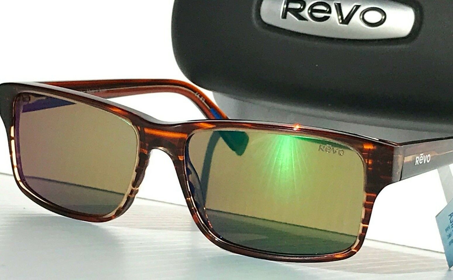 NEW Revo FINLEY Brown Horn polished POLARIZED Green ECO Sunglass