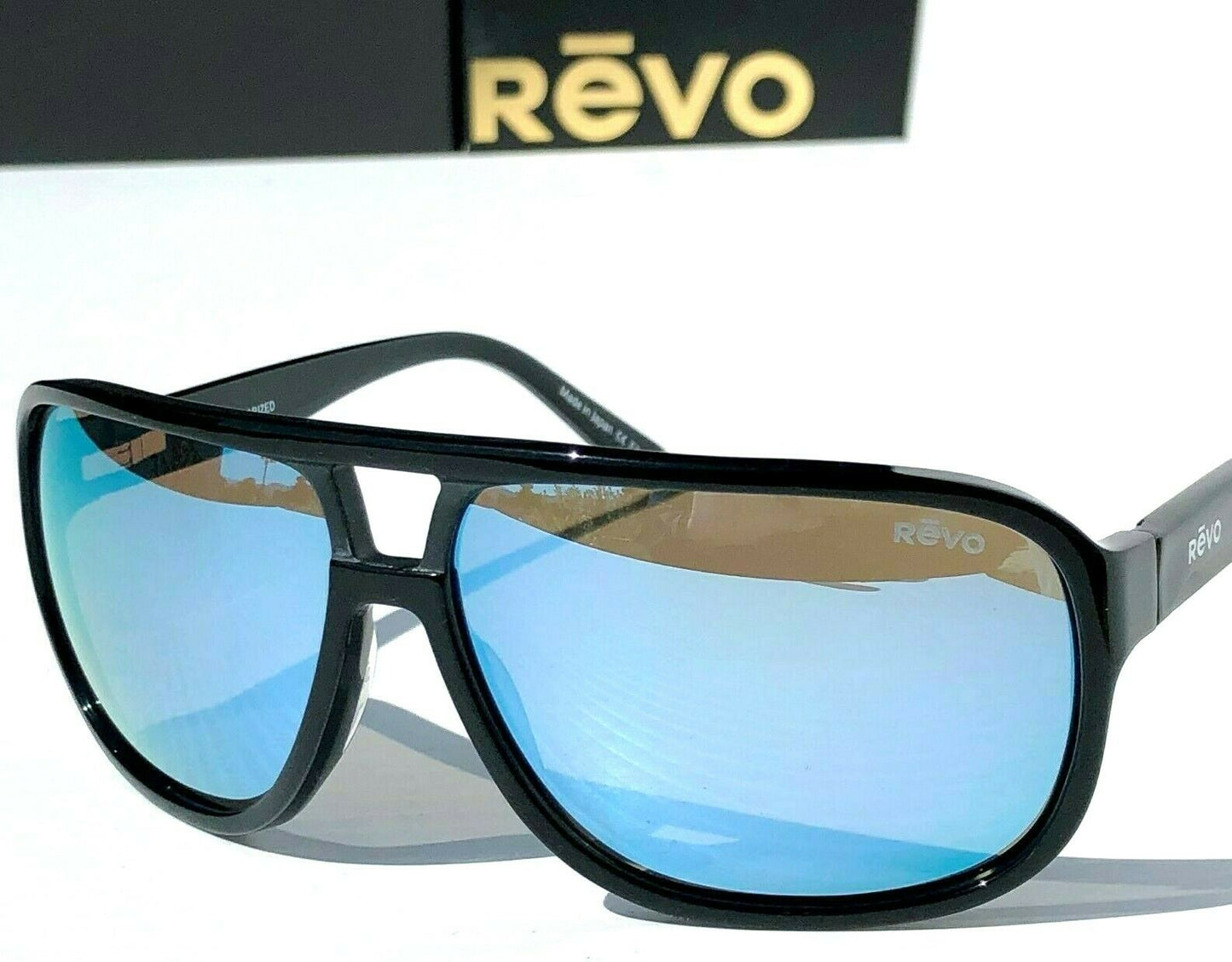 REVO HANK LE Polished Black POLARIZED Blue Water Lens Sunglass RE 1145 01 BL