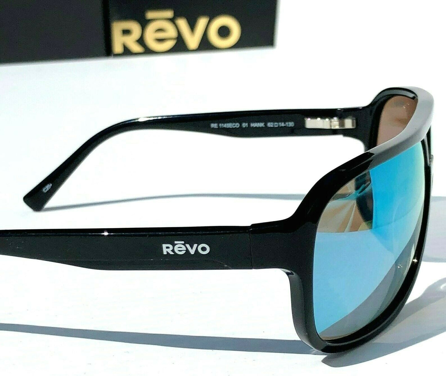 REVO HANK LE Polished Black POLARIZED Blue Water Lens Sunglass RE 1145 01 BL