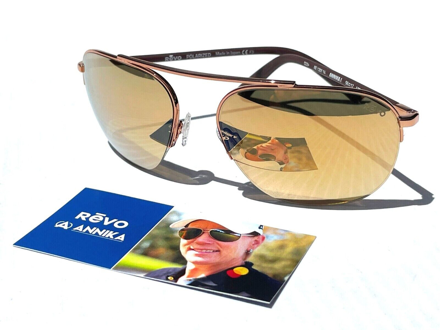 REVO ANNIKA 1 Polished Rose Gold POLARIZED Gold Lens Sunglass RE 1201 14 CH