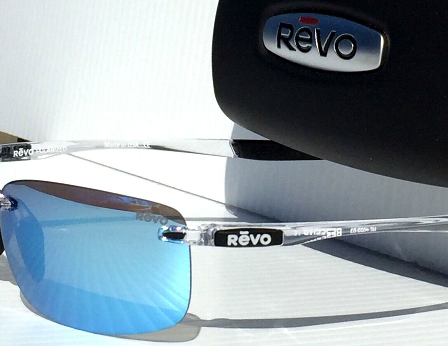 REVO DESCEND N in Clear Frame POLARIZED Blue Lens Sunglass RE 4059 09 BL